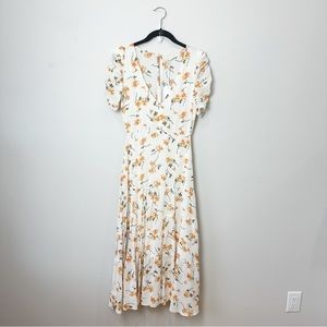Reformation Cosa Limonada Midi Floral Dress White Yellow Tiered
